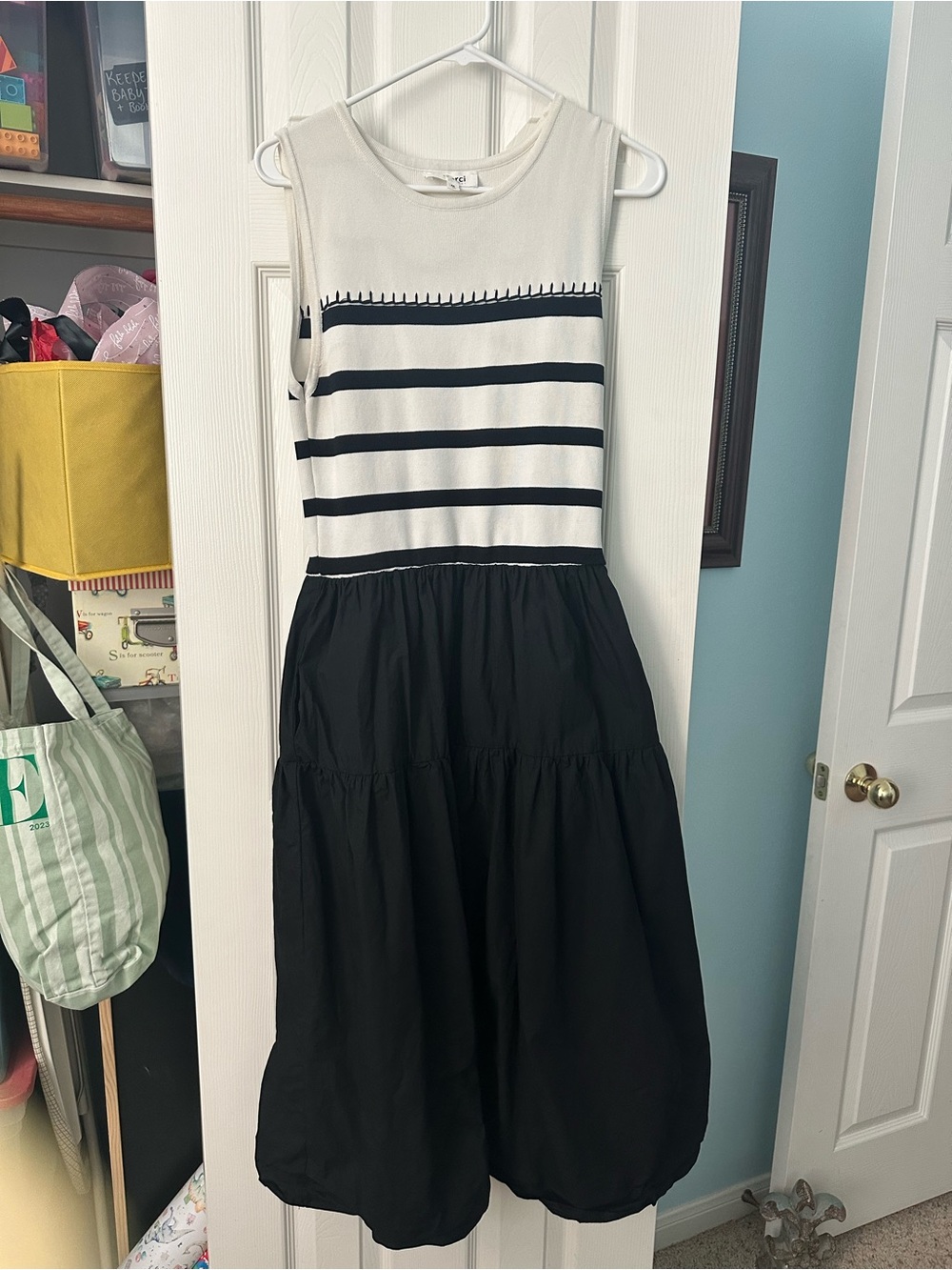 Sleeveless Black & White Striped Maxi Dress